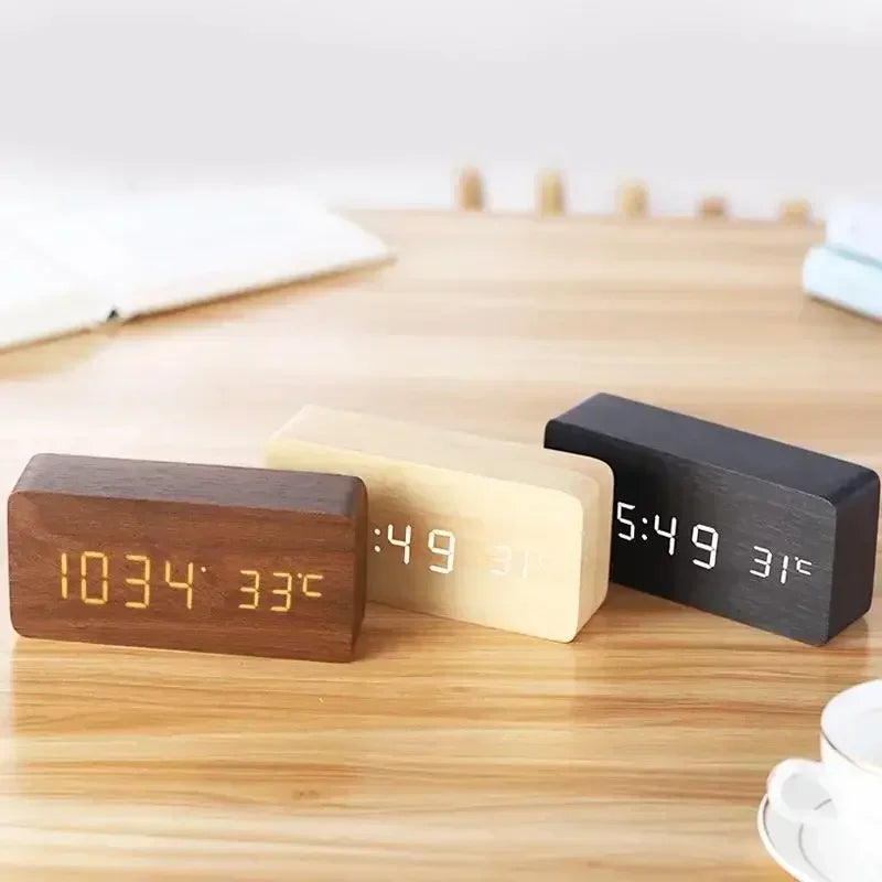 Wooden LED Digital Alarm Clock – button controls