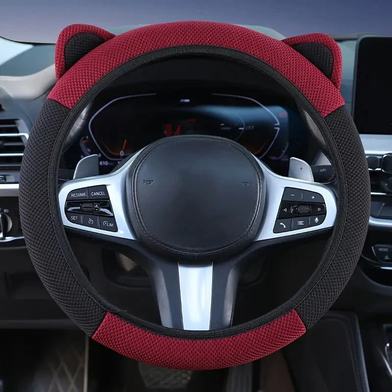 Cartoon Cat Ears Car Steering Wheel Cover Anti-slip Suitable For A Variety Of Models Sweat-absorbent Breathable Wear-resistant