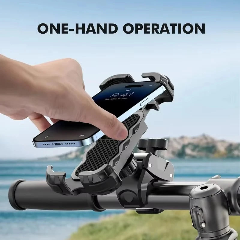 360° Rotating Motorcycle Phone Mount – secure grip close-up