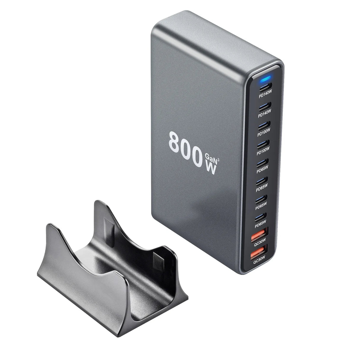 800W 10-Port GaN Desktop Charger – charging station front view