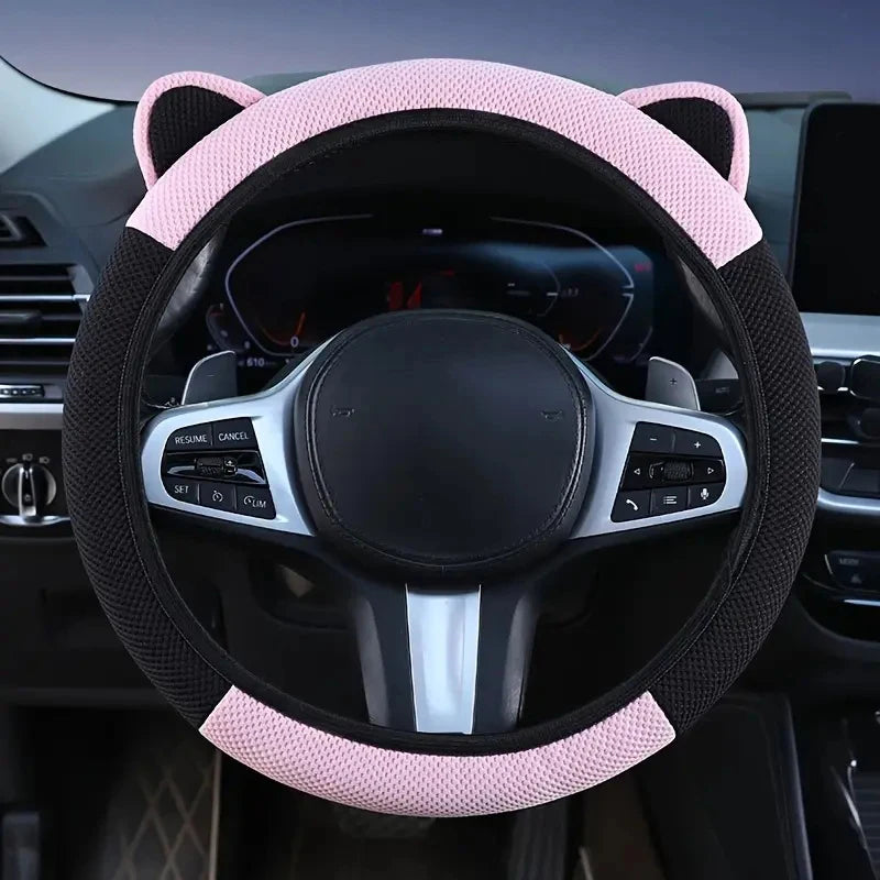 Cartoon Cat Ears Steering Wheel Cover – material close-up