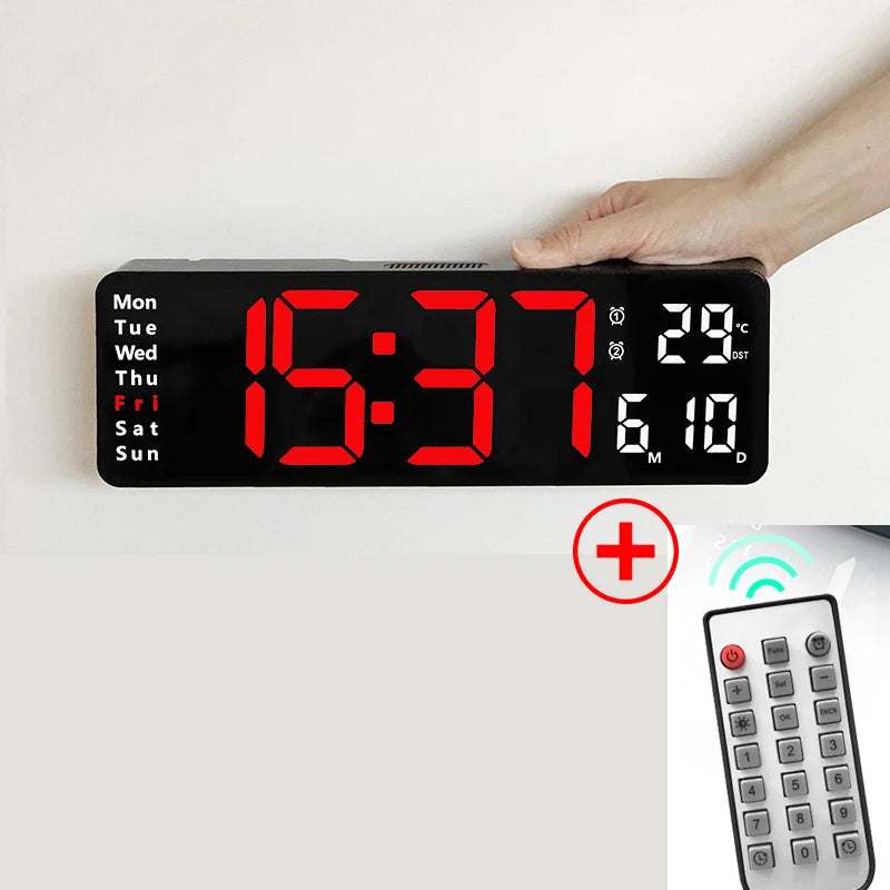 10-Inch LED Alarm Clock with Thermometer – bedside use