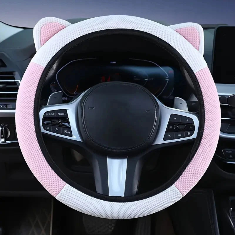 Cartoon Cat Ears Car Steering Wheel Cover Anti-slip Suitable For A Variety Of Models Sweat-absorbent Breathable Wear-resistant