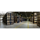 Warehouse storage facility with industrial shelving, highlighting the 360° rotatable phone holder