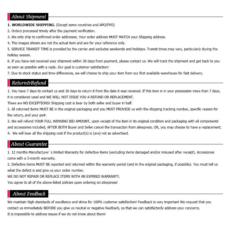 Document detailing shipping and return policies for the 360° Rotatable Phone Holder Hook