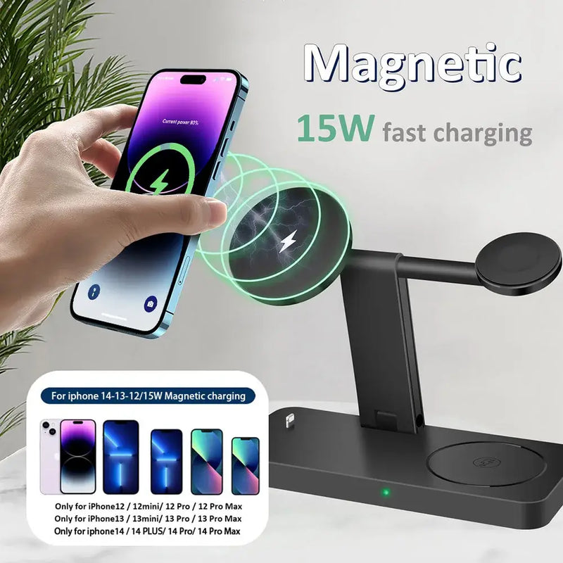 Magnetic wireless charger stand for smartphones with 15W fast charging capability