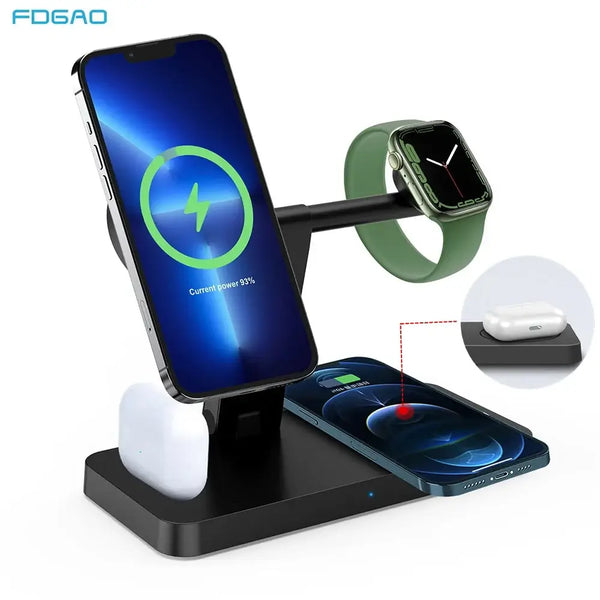 37W 4-in-1 Foldable Wireless Charger Stand for smartphones, smartwatches, and earbuds