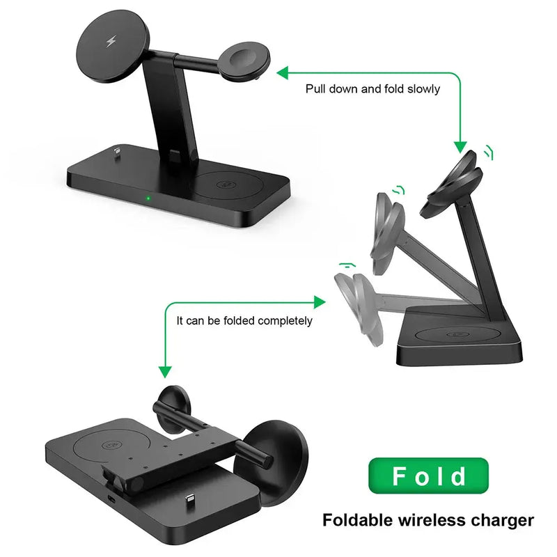 Foldable wireless charger stand with adjustable angles for 37W 4-in-1 charging