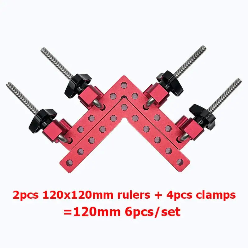 Red L-shaped positioning ruler with clamps for use with a 90 Degree Angle Clamp