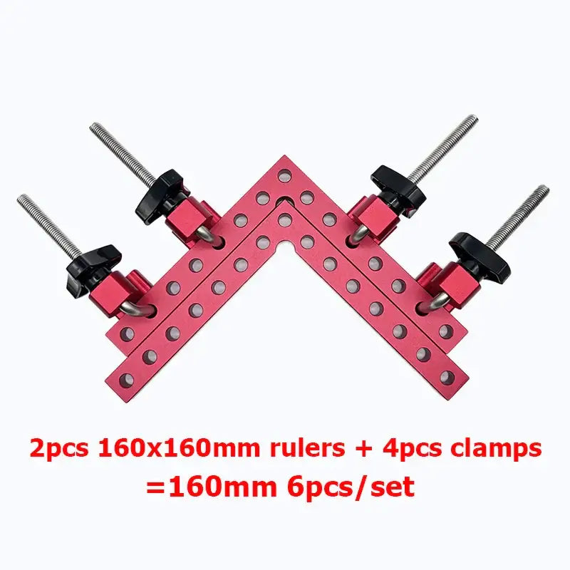 Pink metal angle ruler with holes and clamps for use with degree angle clamp