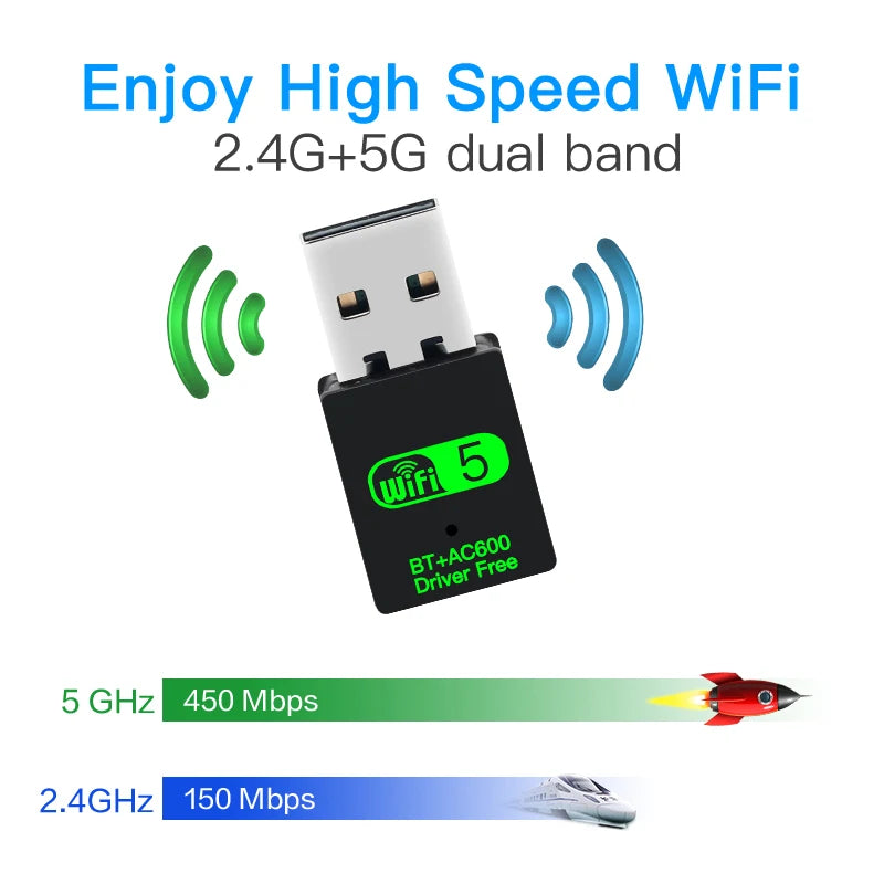 600Mbps USB WiFi Bluetooth 5.0 Adapter 2in1 Dongle Dual Band 2.4G&5GHz USB WiFi 5 Network Wireless Wlan Receiver DRIVER FREE