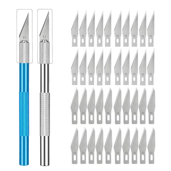 Engraving Non-Slip Metal Knife Kit + 40/10pcs #11 Blades Cutter Craft Knives for Mobile Phone PCB Repair Hand Tools