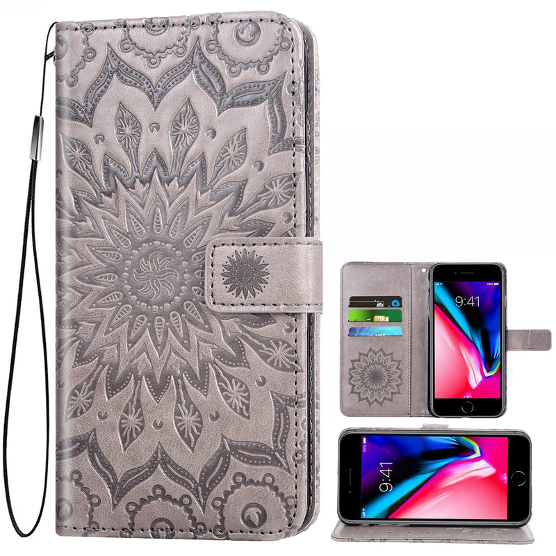 Sunflower embossed leather phone case with lanyard wrist Huawei Honor 8X X8 Credit card slot cell phone case