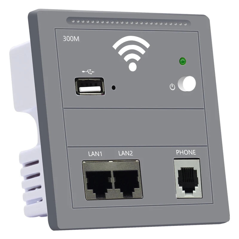 300Mbps Dual LAN Ports With RJ11 Phone USB 802.3af POE 86-type European Wireless in-wall Access Point Router AC100-240V WiFi AP
