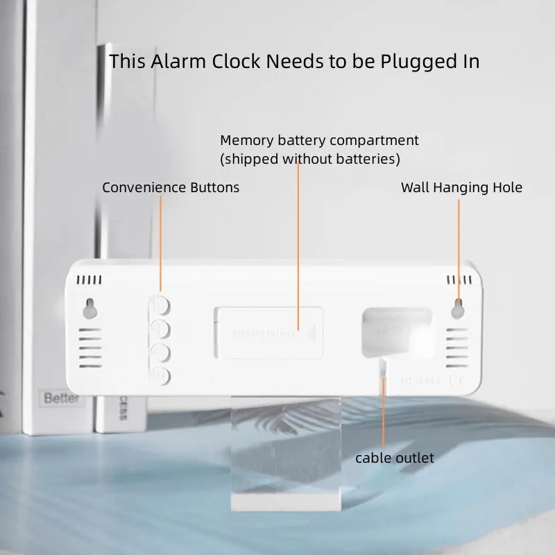 10-Inch LED Alarm Clock with Thermometer – night mute mode