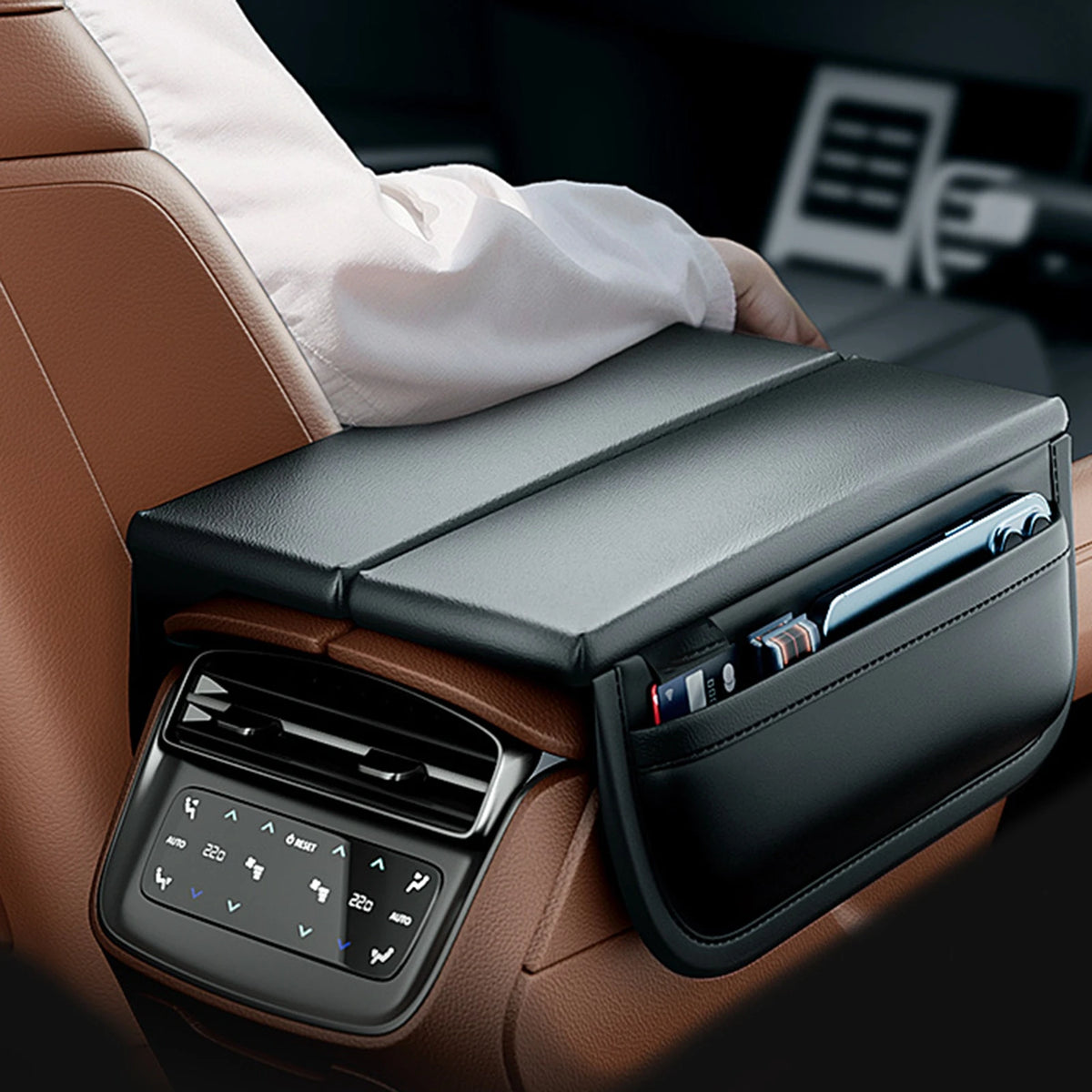 PU Leather Car Armrest Cover – cover installed on console