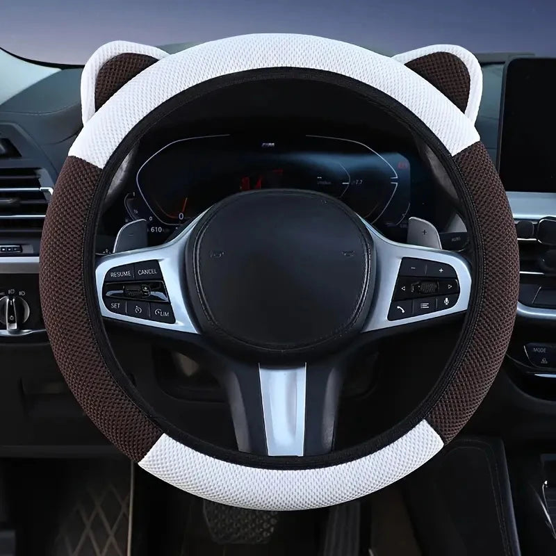 Cartoon Cat Ears Car Steering Wheel Cover Anti-slip Suitable For A Variety Of Models Sweat-absorbent Breathable Wear-resistant