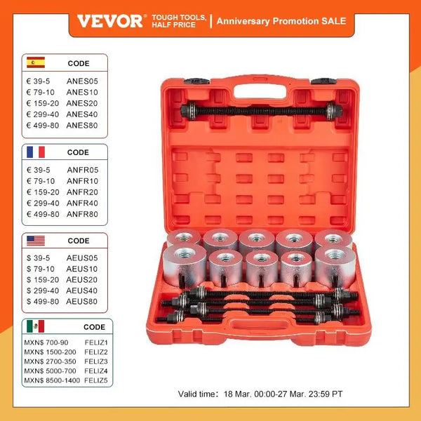 VEVOR 27pcs Universal Press and Pull Sleeve Kit Car Master Bush Bearing Removal Insertion Tool for Car Repair Auto Maintenance