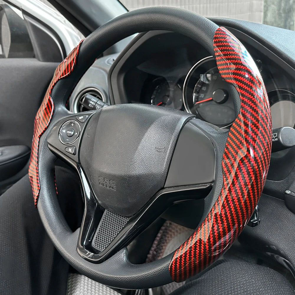 Glossy Carbon Fiber Steering Wheel Cover Set – cover installed on wheel