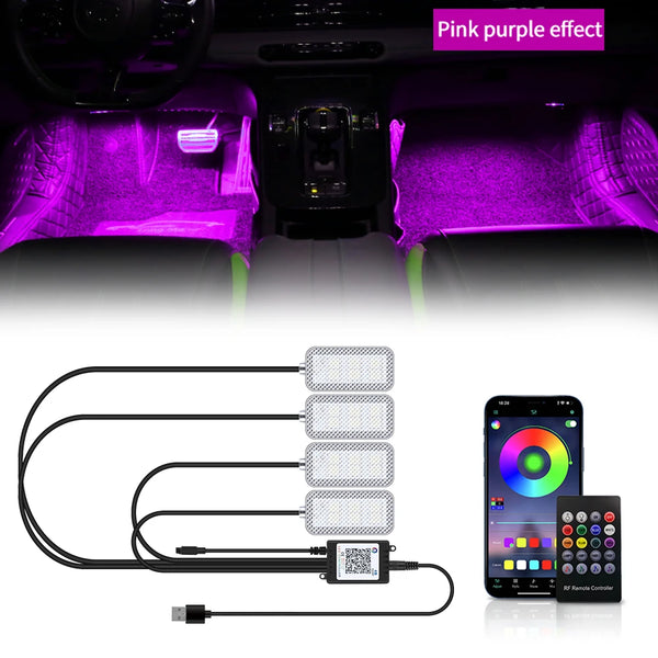 LED Car Interior Ambient Foot Strip Light Kit Accessories Backlight Remote App Music Control Auto RGB Decorative Lamp
