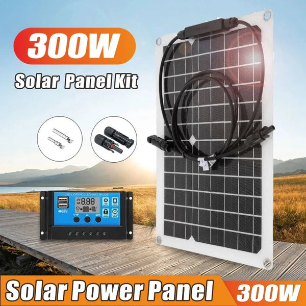 300W Solar Panel 5V Flexible 12V Battery Charger Dual USB With10-100A Controller Solar Cells Power Bank for Phone Car Yacht RV