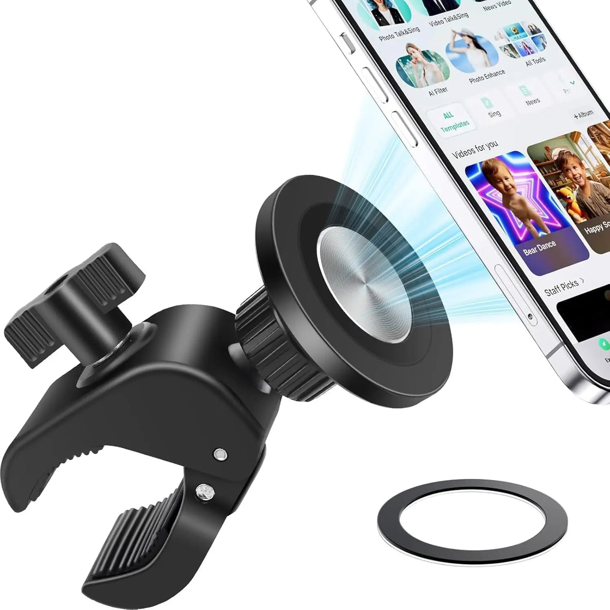 Magnetic Scooter & Bike Phone Mount – mounted on handlebar