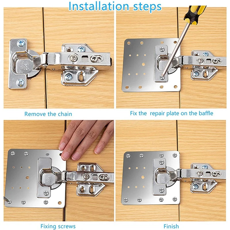 Cabinet Hinge Repair Plate Kit Kitchen Cupboard Door Hinge Mounting Plate With Holes Flat Fixing Brace Brackets Household Tools