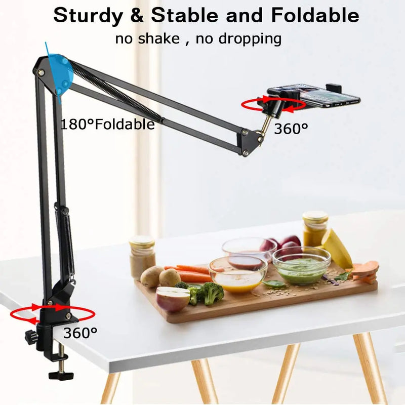 Overhead Video Mount Articulating Arm,Cell Phone Holder, Webcam Stand Lazy Desk Arm Clamp Desktop Suspension Scissor Accessory f