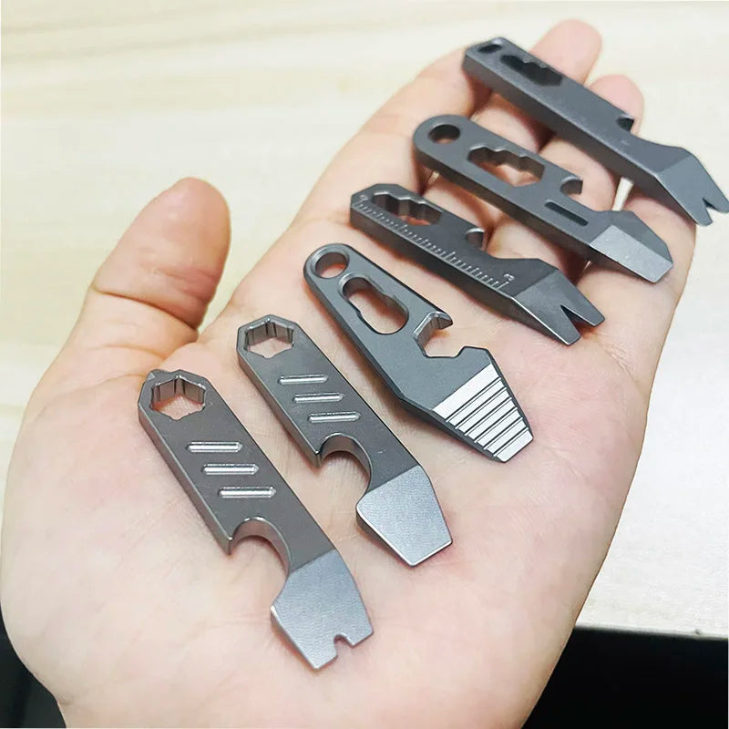 8 IN 1 MINI TC4 Titanium Alloy Crowbar Bottle Opener Graduated scale Hexagon Wrench EDC Outdoor Tools Multifunction Camping Gear