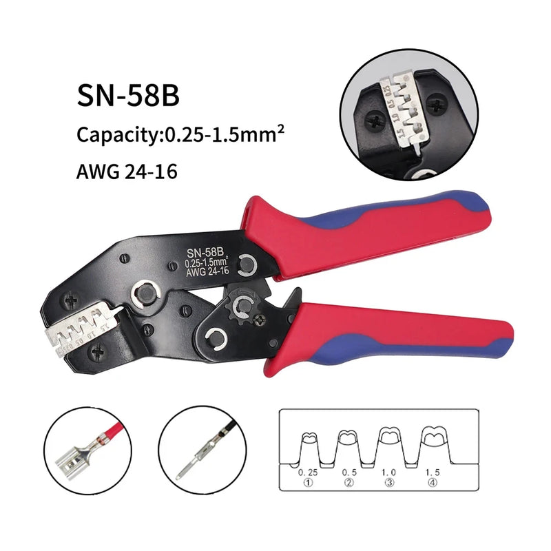 SN-58B Ratchet Crimping Plier Crimper Tool 0.25-1.5mm² AWG24-16for