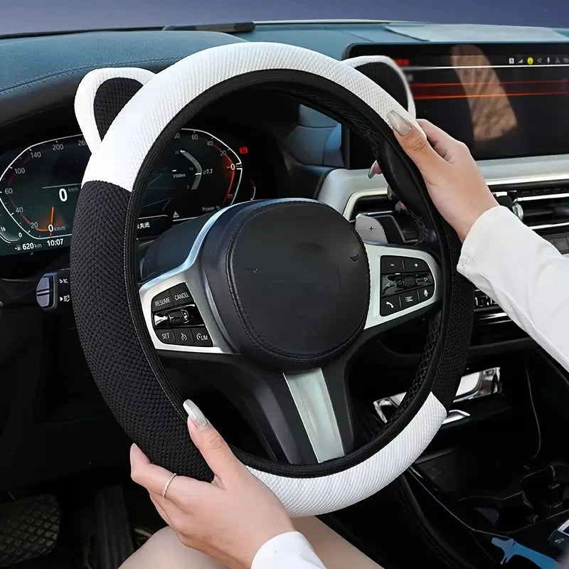 Cartoon Cat Ears Steering Wheel Cover – grip texture detail
