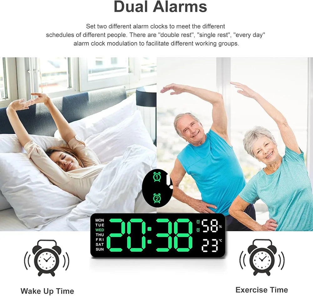 10-Inch LED Alarm Clock with Thermometer – thermometer reading