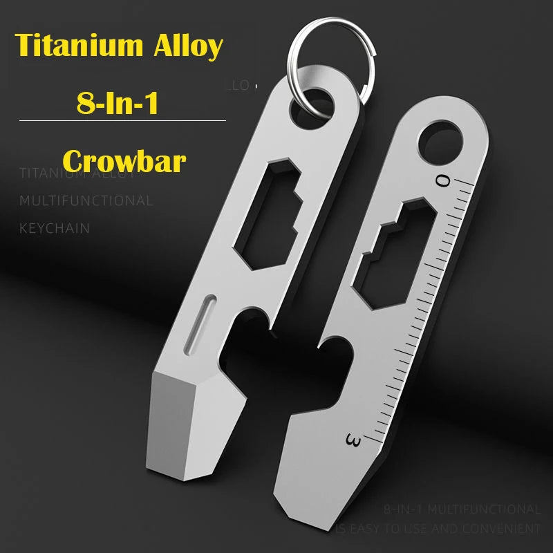 8 IN 1 MINI TC4 Titanium Alloy Crowbar Bottle Opener Graduated scale Hexagon