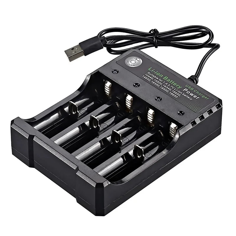 4-Slot 18650 Battery Charger – charger with batteries loaded
