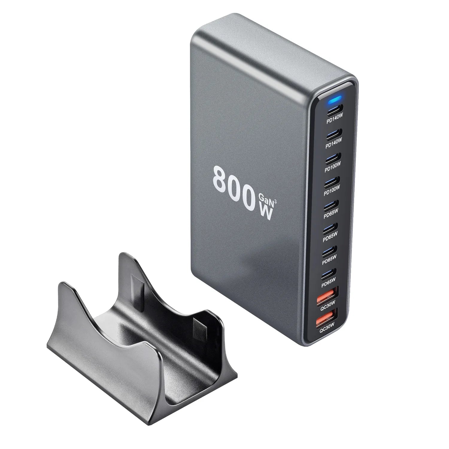 800W 10-Port GaN Desktop Charger – charging station front view