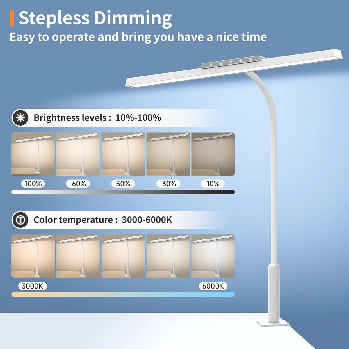 Stepless Dimming LED Clamp Desk Lamp – touch control detail