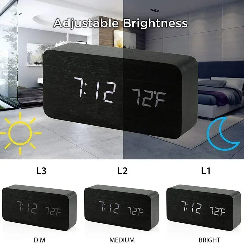 Wooden LED Digital Alarm Clock – temperature reading detail