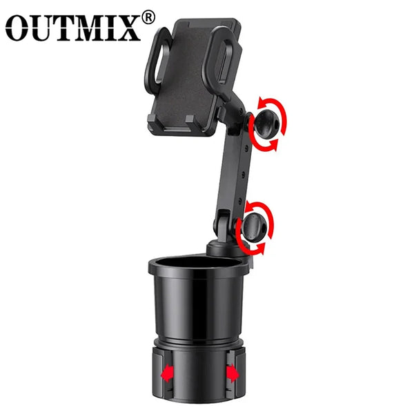 OUTMIX Car Cup Holder Expander with Cell Phone Mount 360 Rotation Cup Holder Expander Smartphone Mount Auto Interior Accessories
