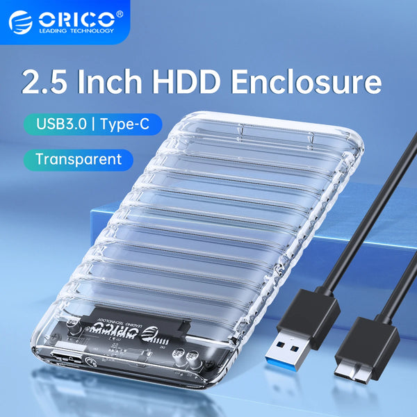 ORICO 2.5 inch Transparent SATA to USB3.0 / Type-C Hard Drive Case Tool Free External HDD Enclosure for PC Laptop SSD/HDD 6Gbps