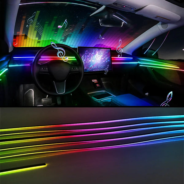 Full Color Streamer Car Ambient Lights RGB 64 Color Universal LED Interior Hidden Acrylic Strip Symphony Atmosphere Lamp