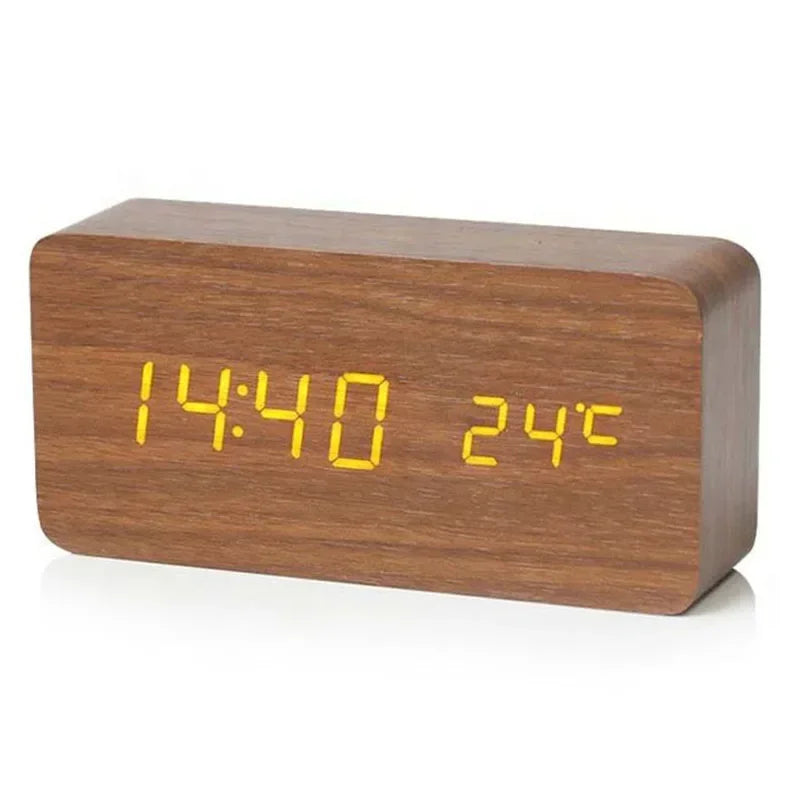 Wooden LED Digital Alarm Clock – desk setup