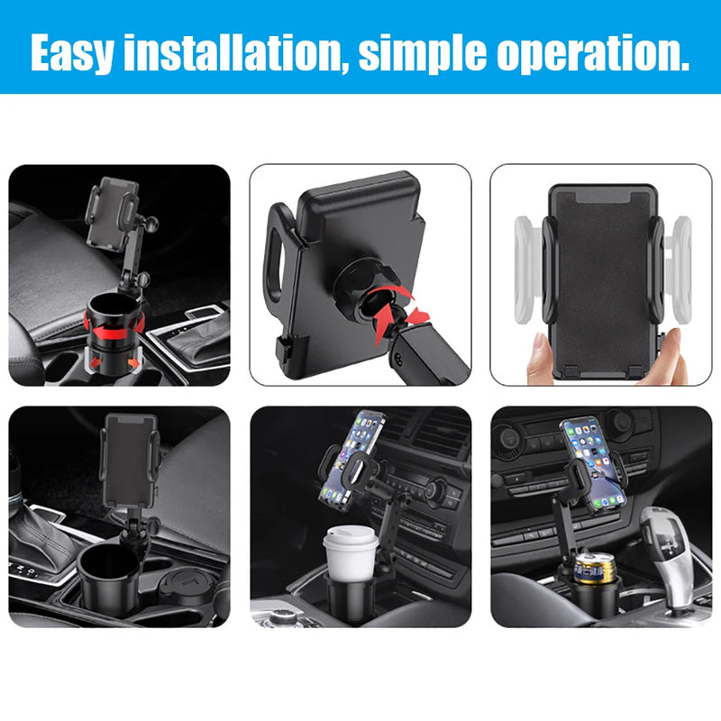 OUTMIX Car Cup Holder Expander with Cell Phone Mount 360 Rotation Cup Holder Expander Smartphone Mount Auto Interior Accessories