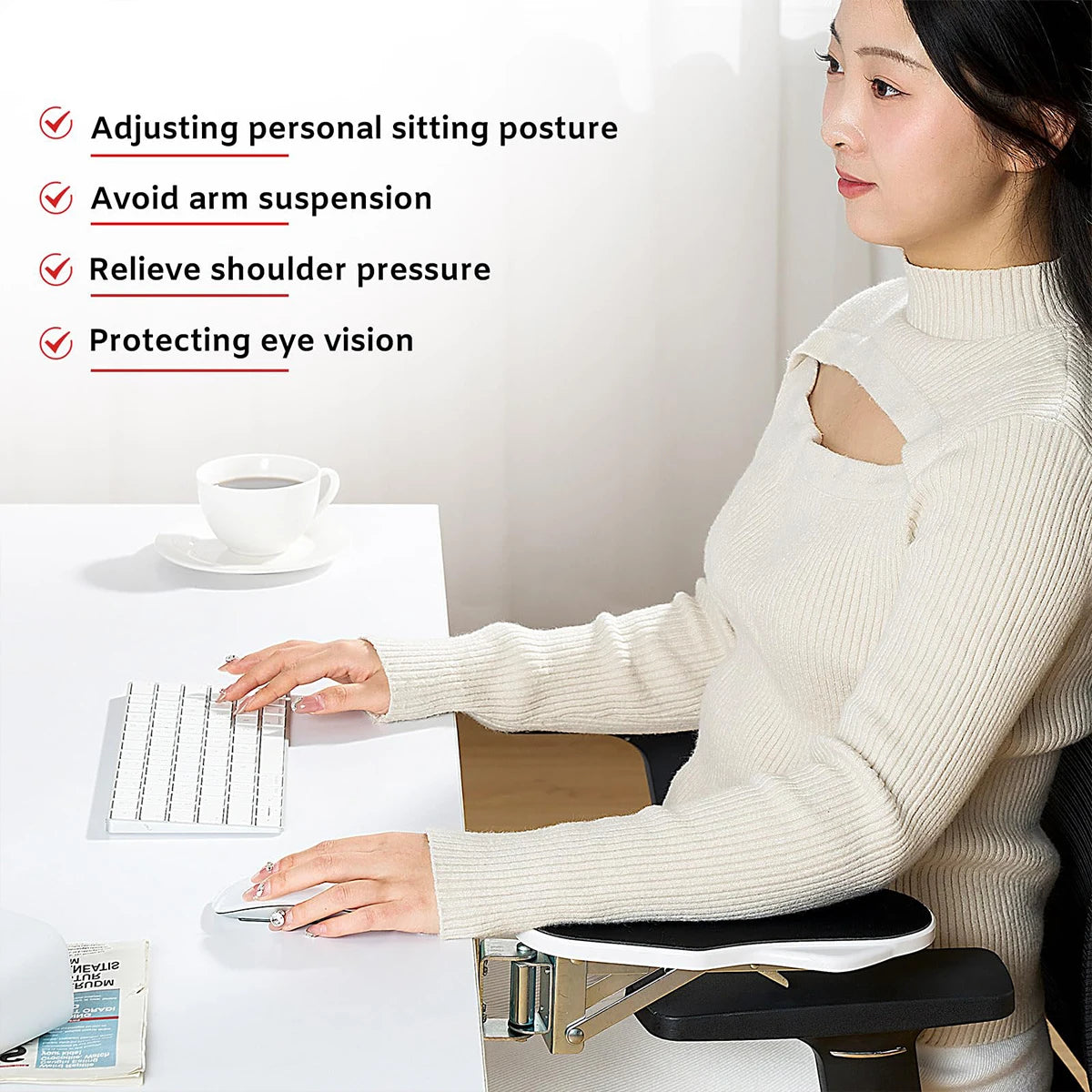 Adjustable Computer Arm Wrist Support Bracket – rotating joint close-up