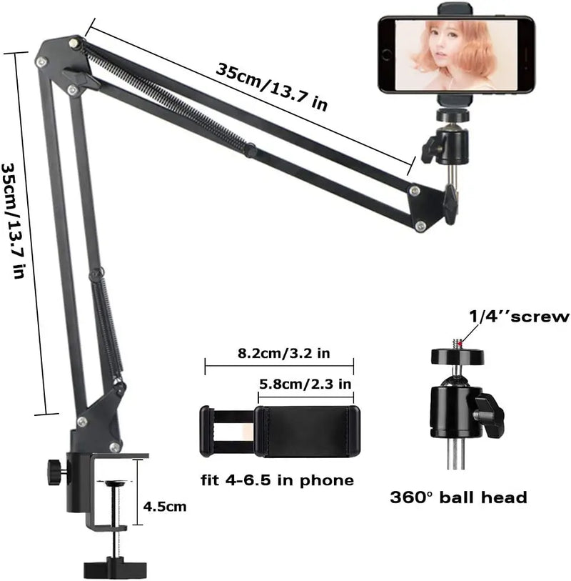 Overhead Video Mount Articulating Arm,Cell Phone Holder, Webcam Stand Lazy Desk Arm Clamp Desktop Suspension Scissor Accessory f