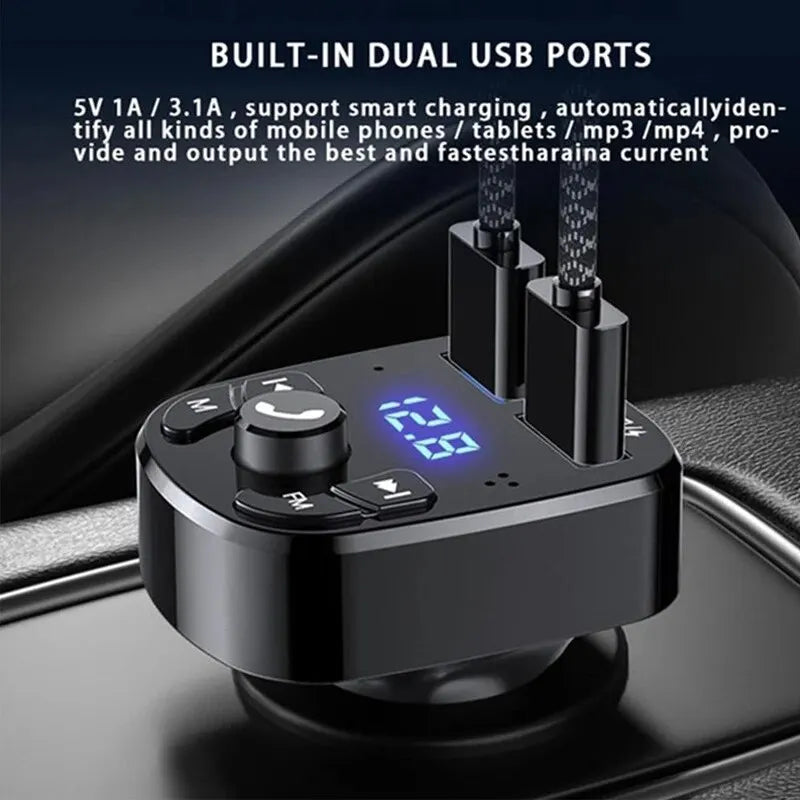 Bluetooth FM Transmitter Car Kit – dual USB ports close-up