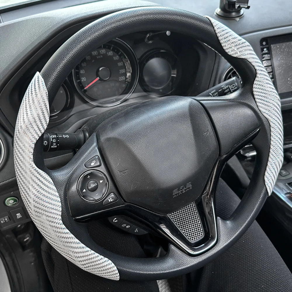 Glossy Carbon Fiber Steering Wheel Cover Set – two-piece set overview