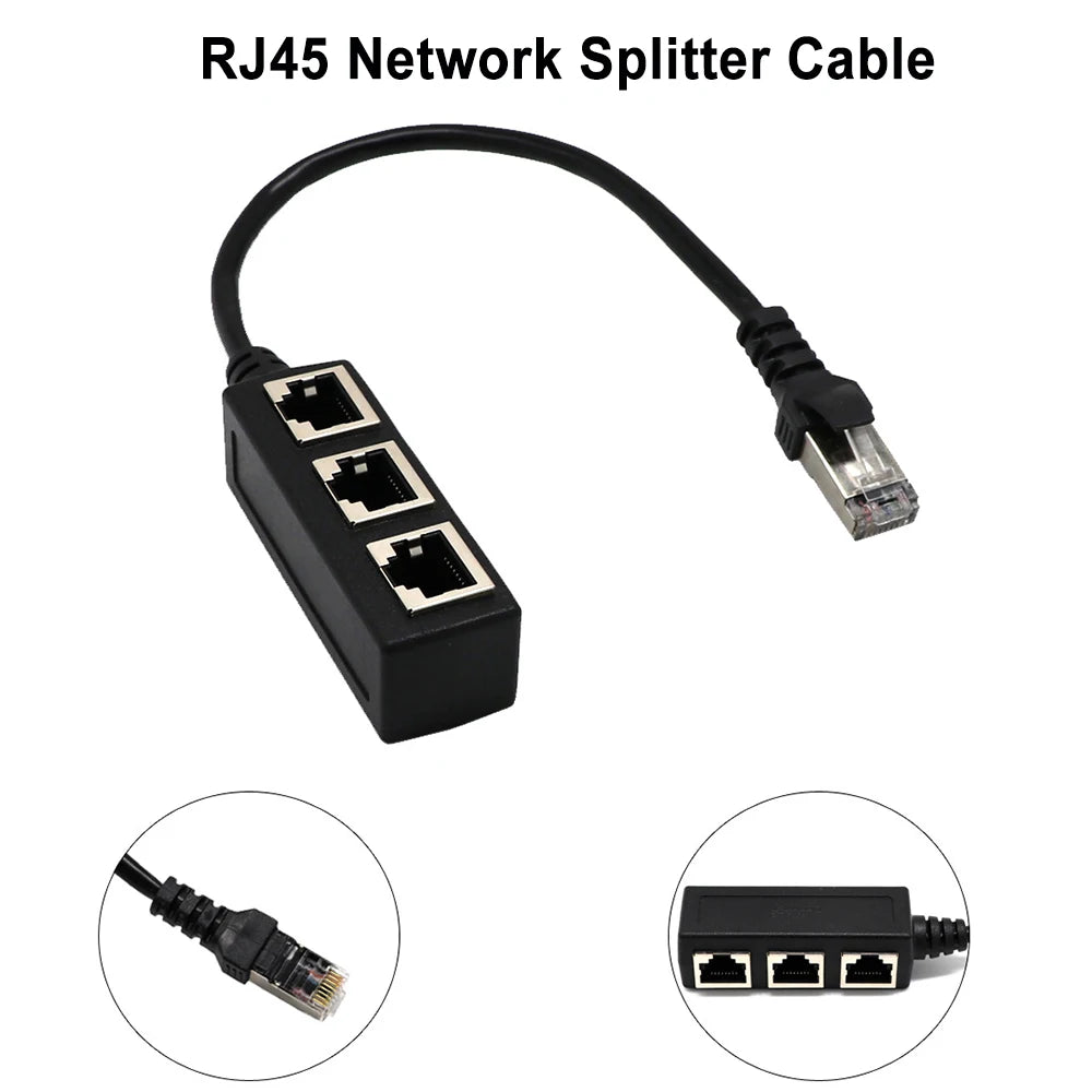 3-in-1 RJ45 Ethernet Splitter – male to female ports