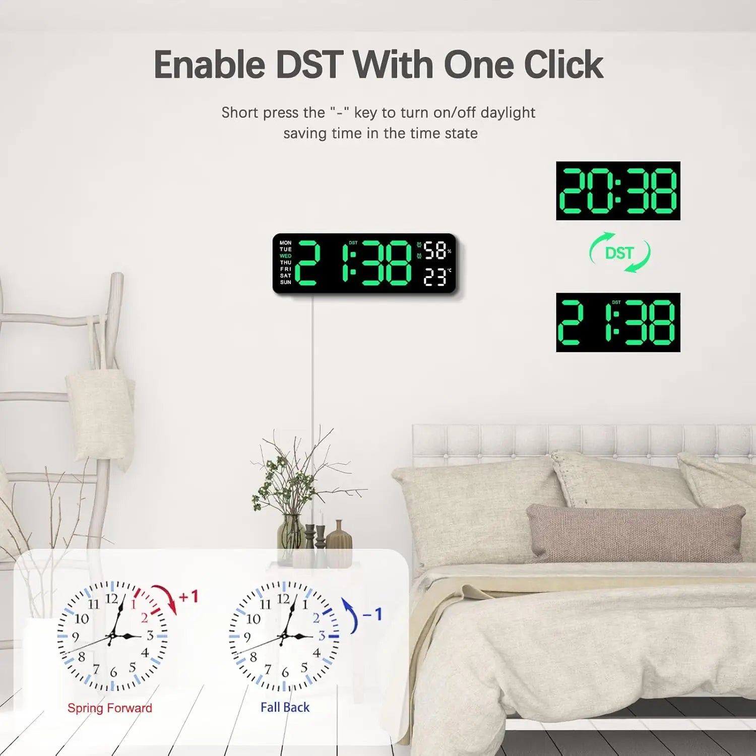 10-Inch LED Alarm Clock with Thermometer – large screen close-up