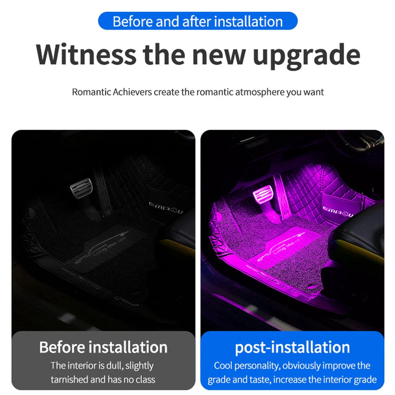 LED Car Interior Ambient Foot Strip Light Kit Accessories Backlight Remote App Music Control Auto RGB Decorative Lamp