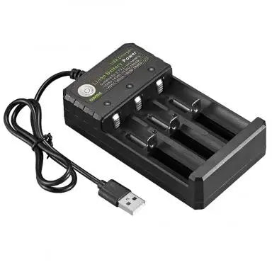 4-Slot 18650 Battery Charger – in use on desk